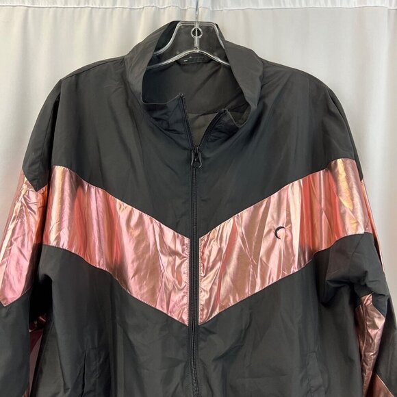 Zyia Active Womens Long Sleeve Full Zip Windbreaker Jacket Black/Pink L Pockets - Picture 2 of 10